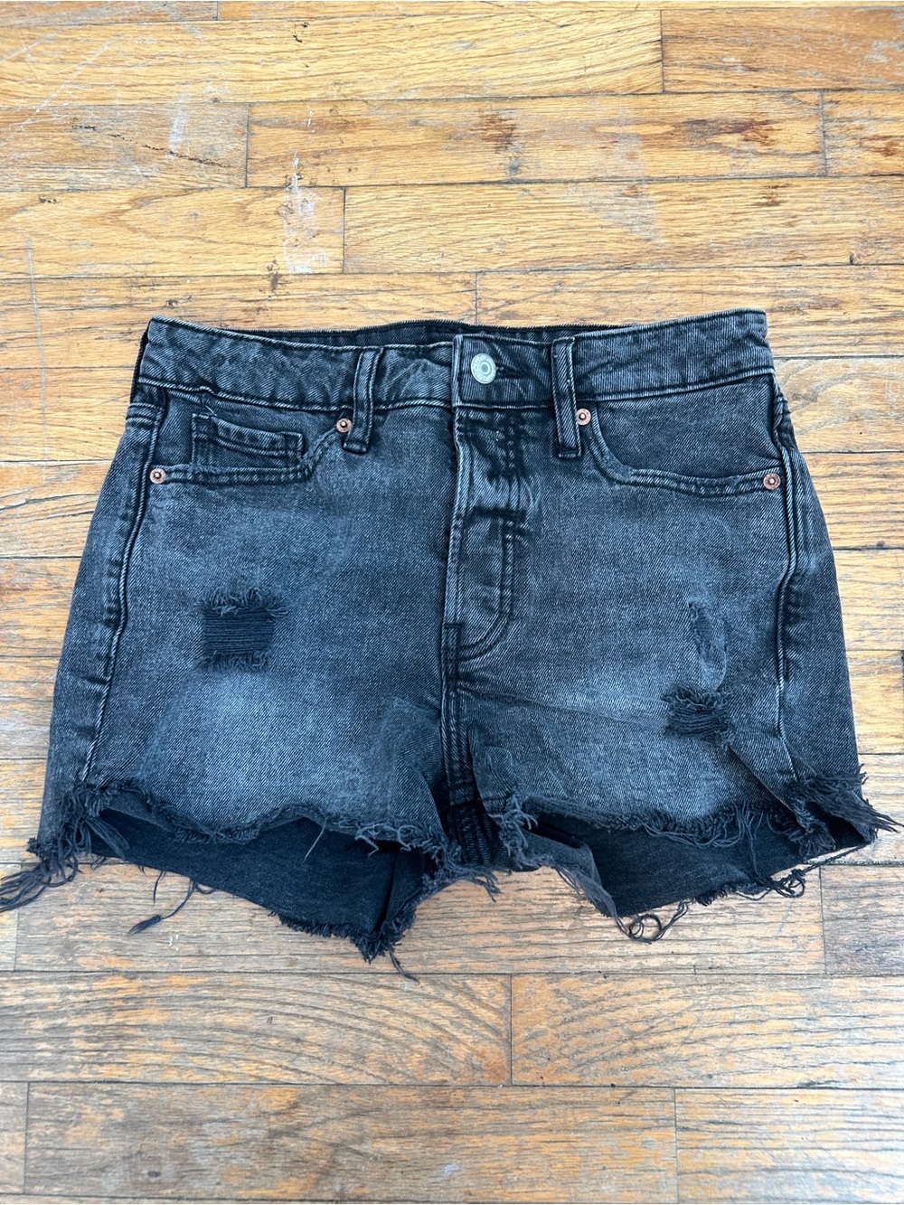 Old Navy Black Washed Distressed Denim Cutoff Shorts